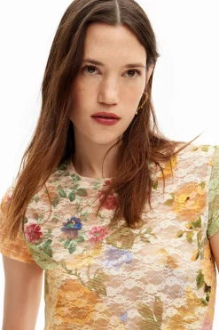 Camisas Y Blusas|Camisetas-Desigual Camiseta encaje fores