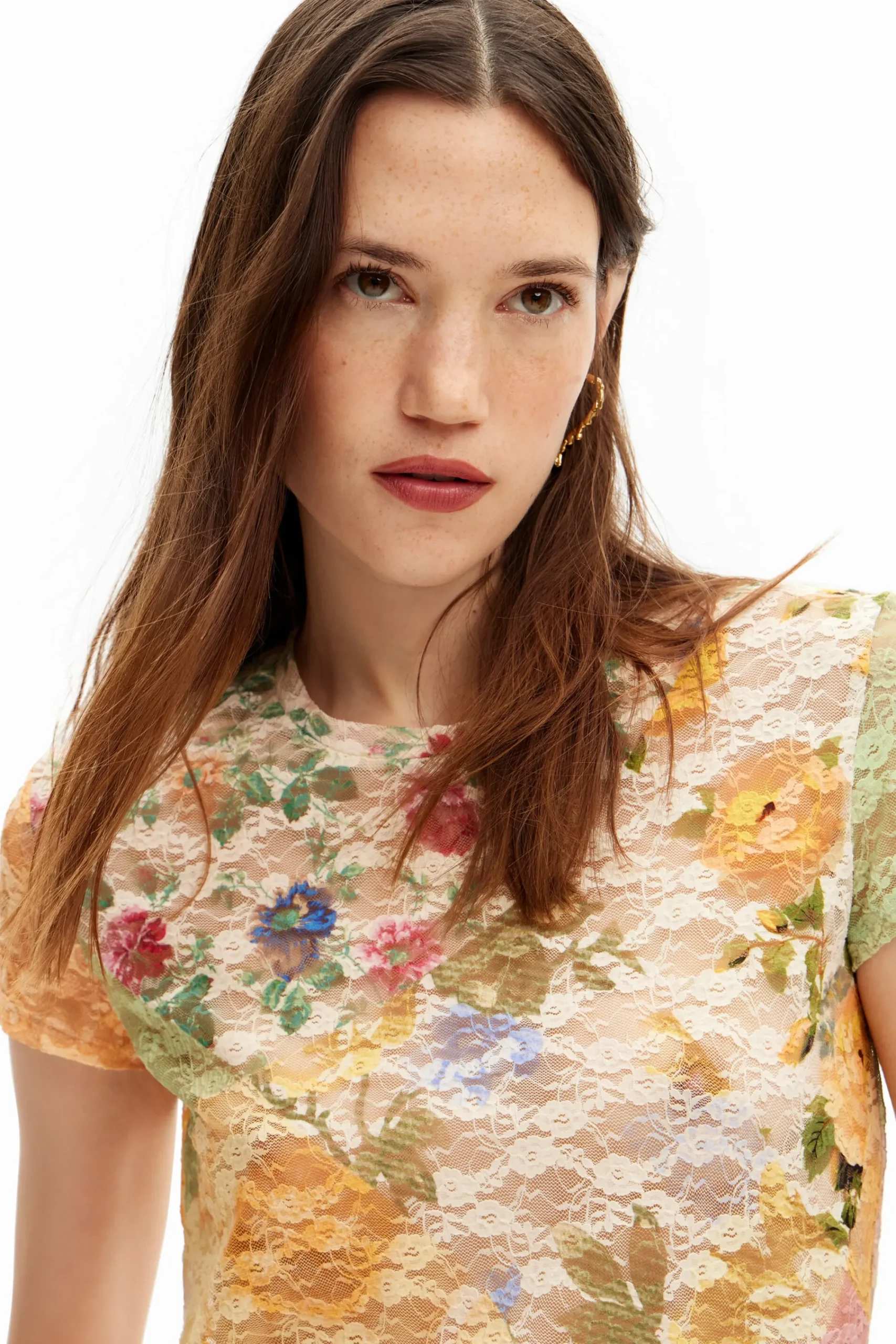 Camisas Y Blusas|Camisetas-Desigual Camiseta encaje fores