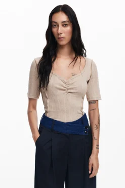 Camisas Y Blusas|Camisetas-Desigual Camiseta escote fruncido