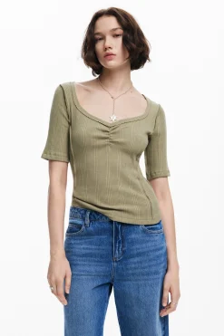 Camisas Y Blusas|Camisetas-Desigual Camiseta escote fruncido