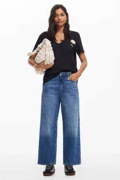Camisas Y Blusas|Camisetas-Desigual Camiseta escote pico flor