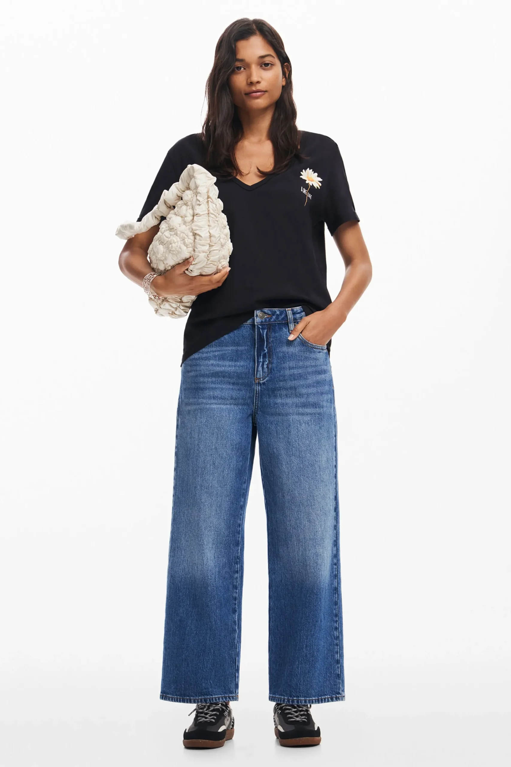 Camisas Y Blusas|Camisetas-Desigual Camiseta escote pico flor