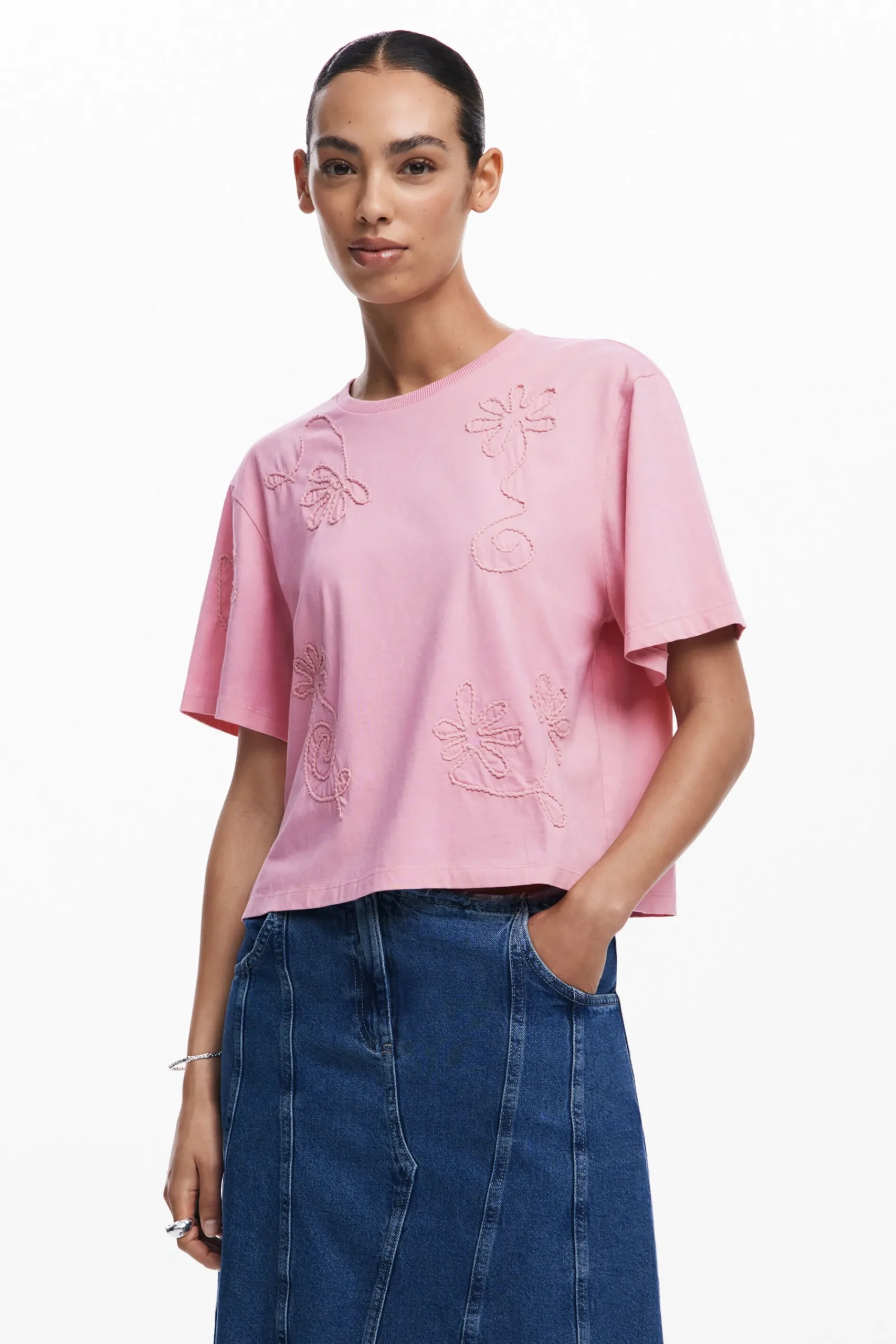 Camisas Y Blusas|Camisetas-Desigual Camiseta flores bordadas