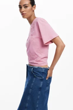 Camisas Y Blusas|Camisetas-Desigual Camiseta flores bordadas