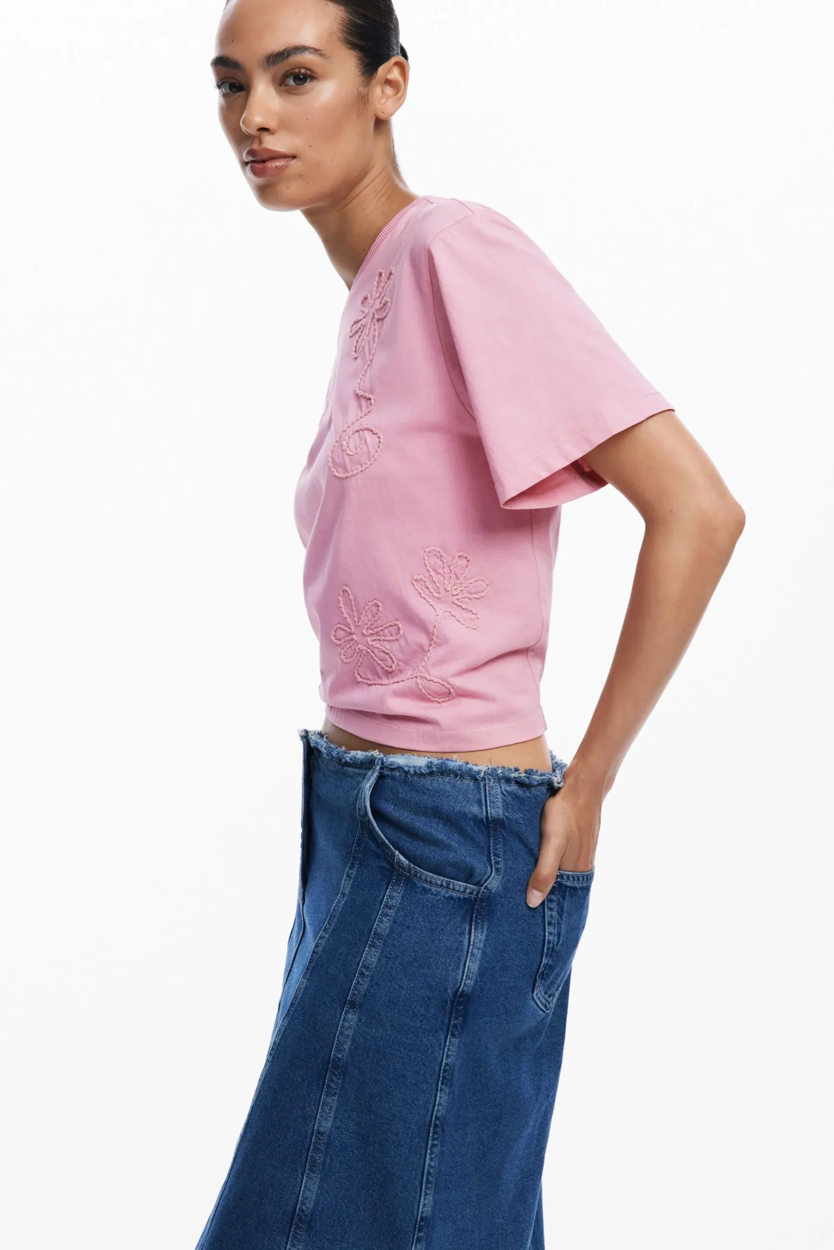 Camisas Y Blusas|Camisetas-Desigual Camiseta flores bordadas