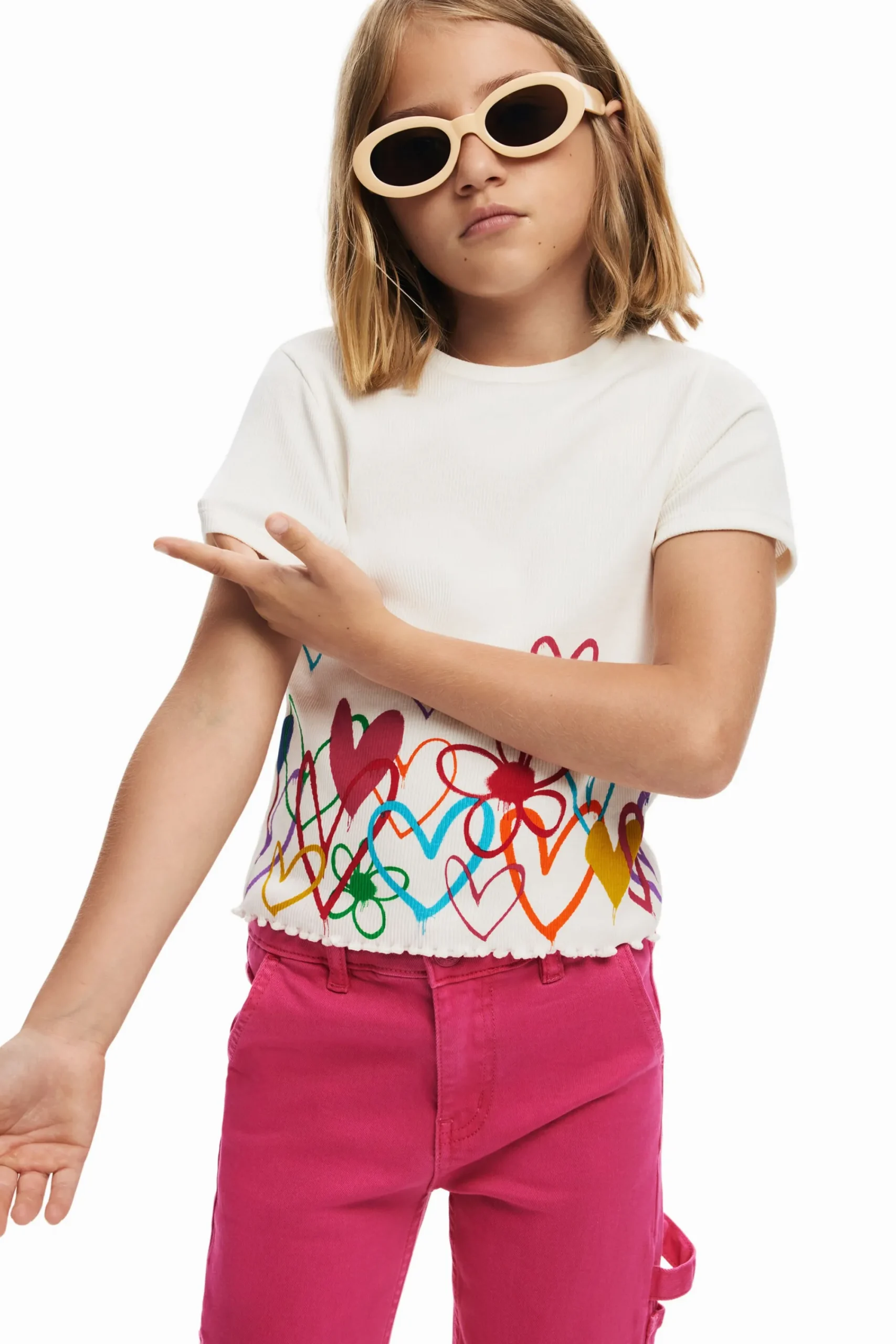Camisetas Y Camisas-Desigual Camiseta ilustraciones corazones