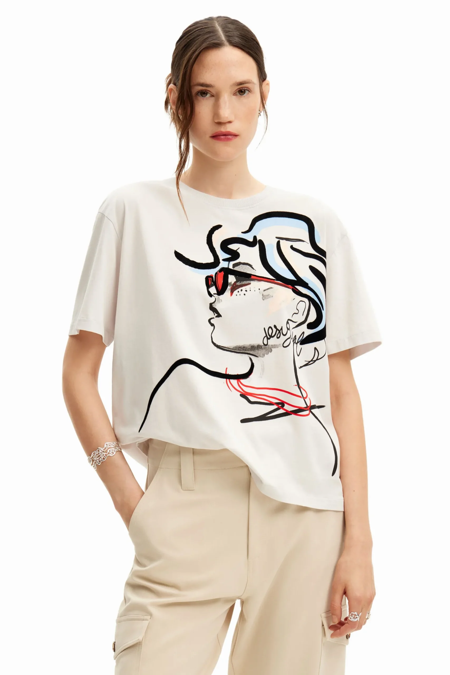Camisas Y Blusas|Camisetas-Desigual Camiseta lisa ilustración