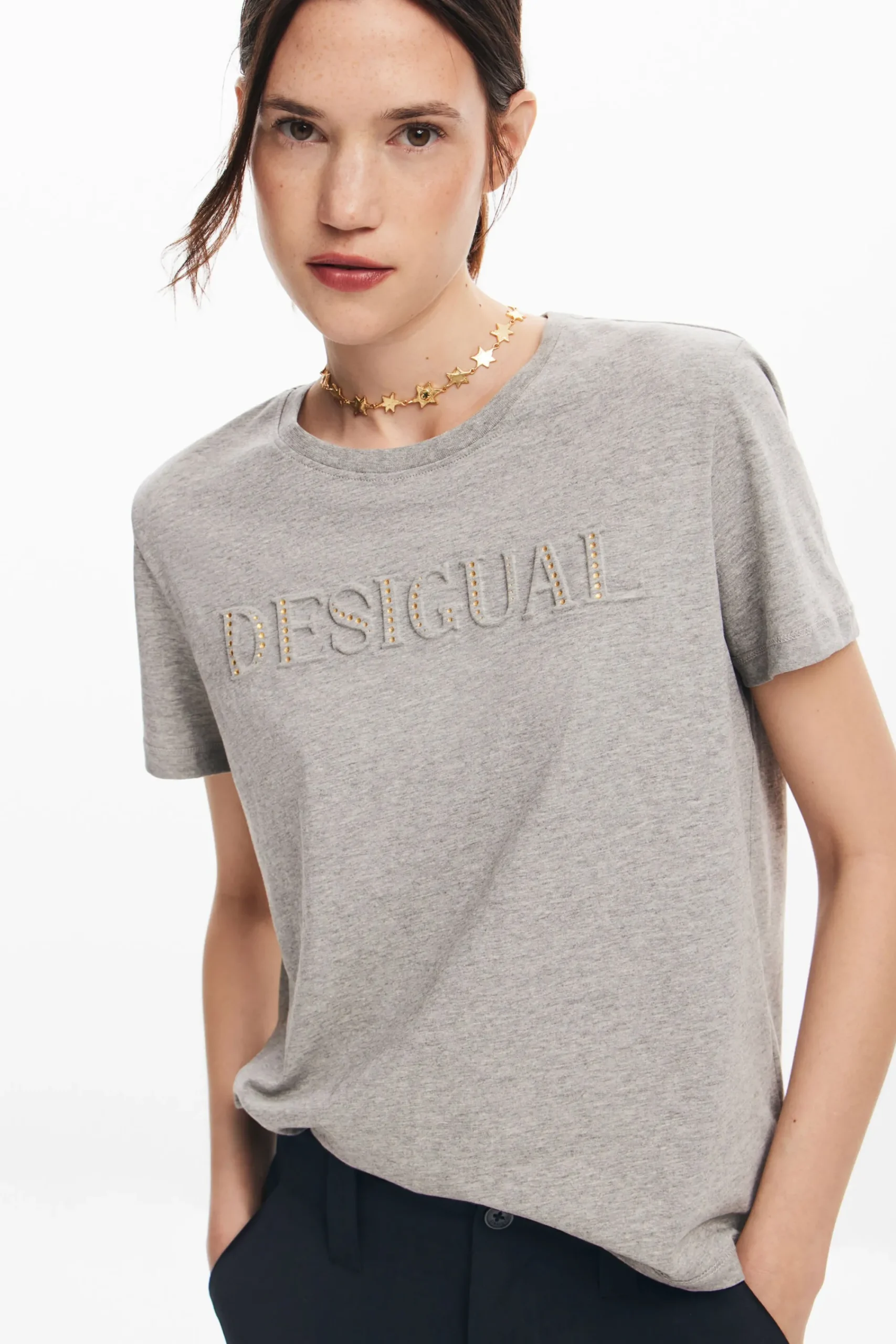 Camisas Y Blusas|Camisetas-Desigual Camiseta logotipo strass