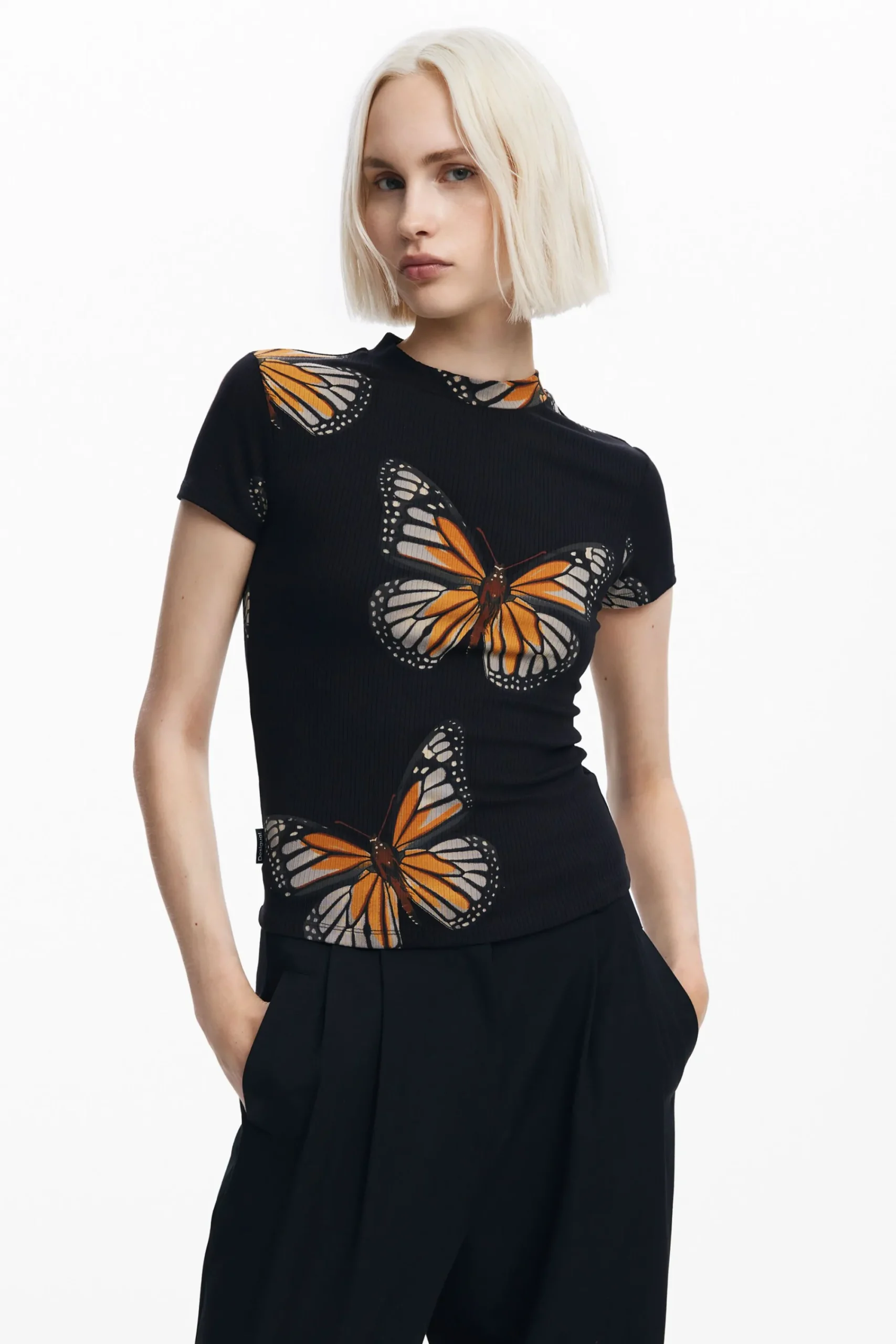Ropa De Punto|Camisas Y Blusas-Desigual Camiseta manga corta mariposas