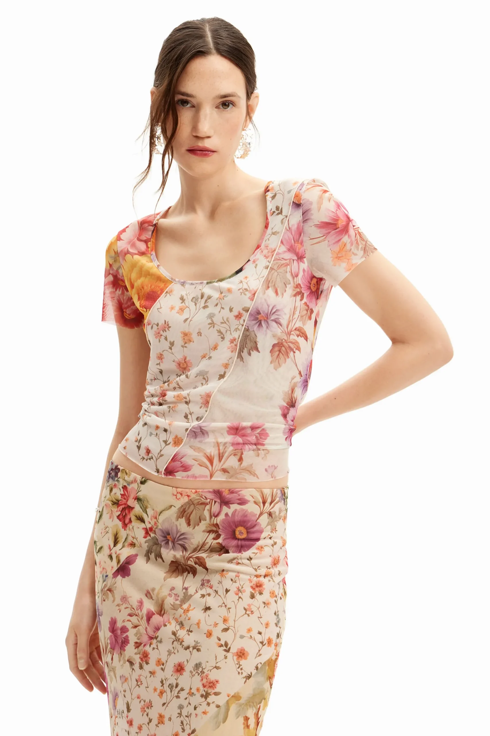 Camisas Y Blusas|Camisetas-Desigual Camiseta tul flores