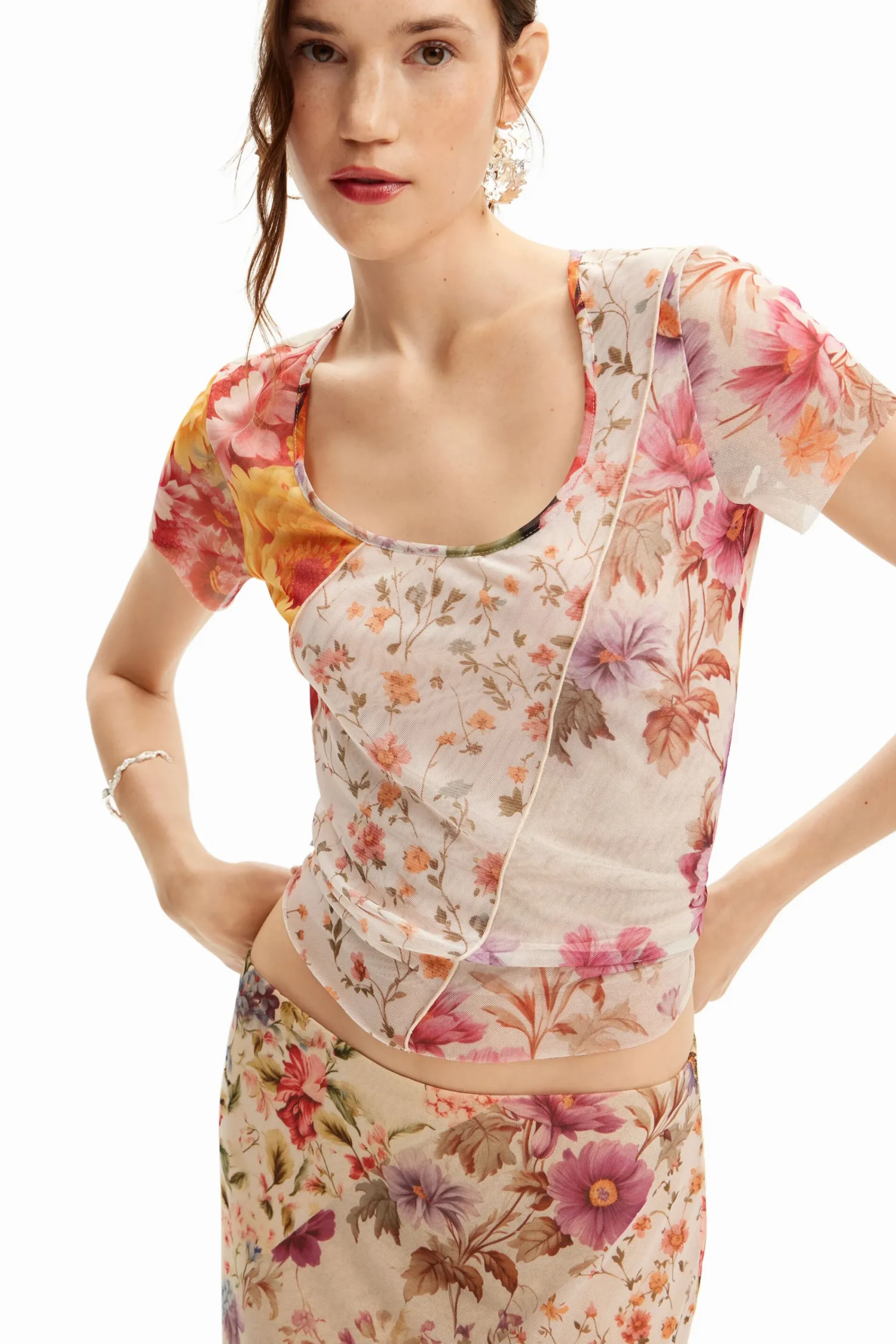 Camisas Y Blusas|Camisetas-Desigual Camiseta tul flores