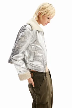 Abrigos Y Chaquetas-Desigual Chaqueta aviador metalizada doble faz