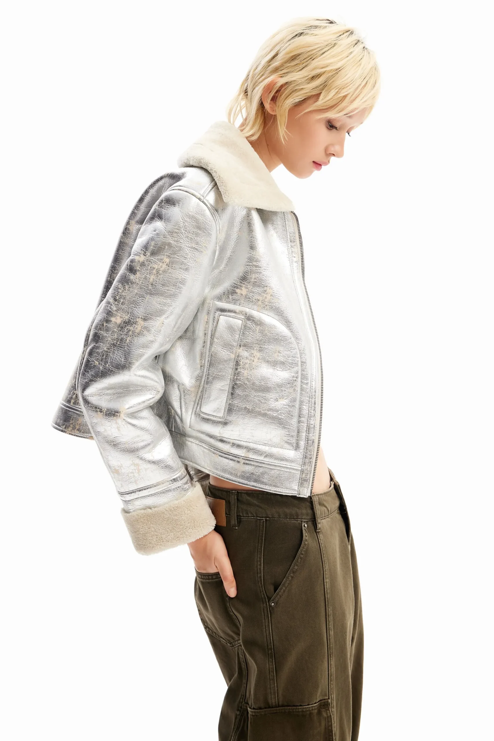 Abrigos Y Chaquetas-Desigual Chaqueta aviador metalizada doble faz