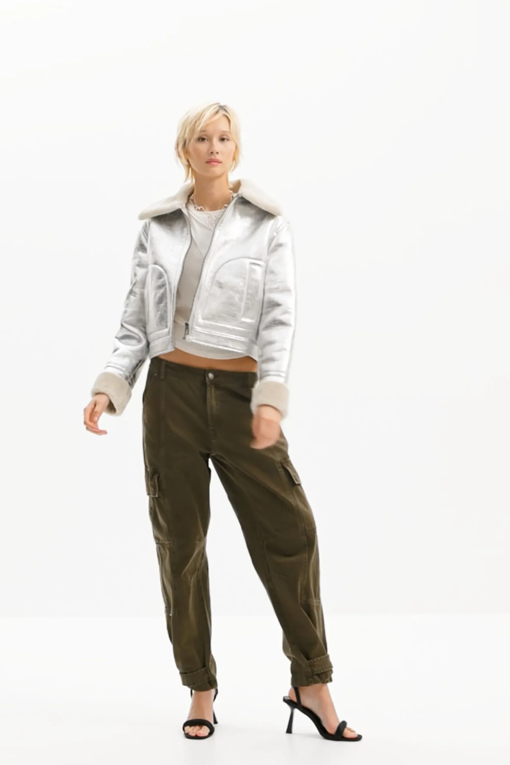 Abrigos Y Chaquetas-Desigual Chaqueta aviador metalizada doble faz