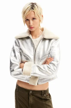 Abrigos Y Chaquetas-Desigual Chaqueta aviador metalizada doble faz