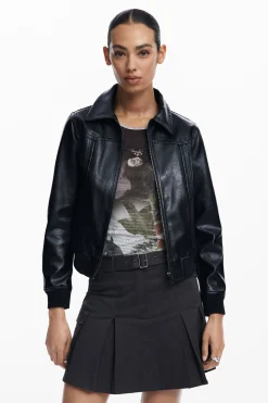 Abrigos Y Chaquetas-Desigual Chaqueta biker efecto piel