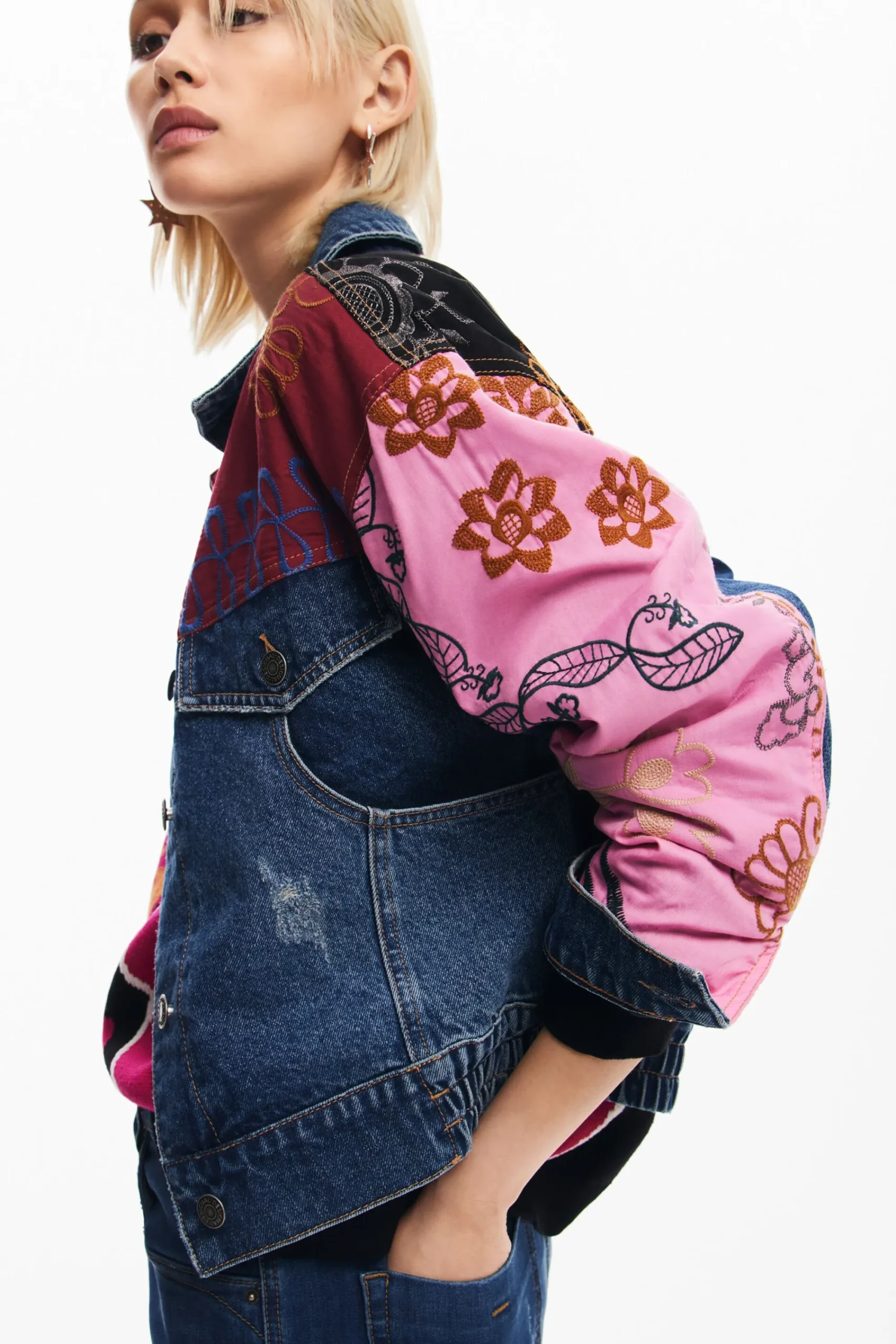 Abrigos Y Chaquetas-Desigual Chaqueta denim patchwork