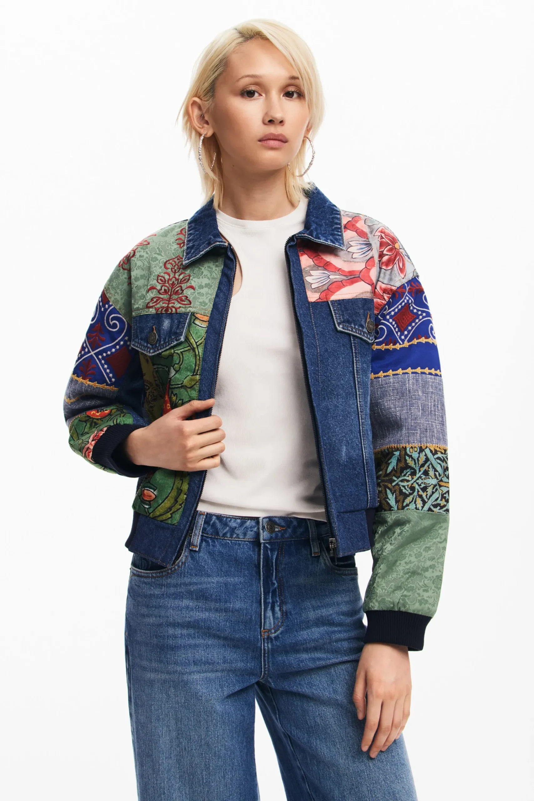 Abrigos Y Chaquetas-Desigual Chaqueta denim patchwork