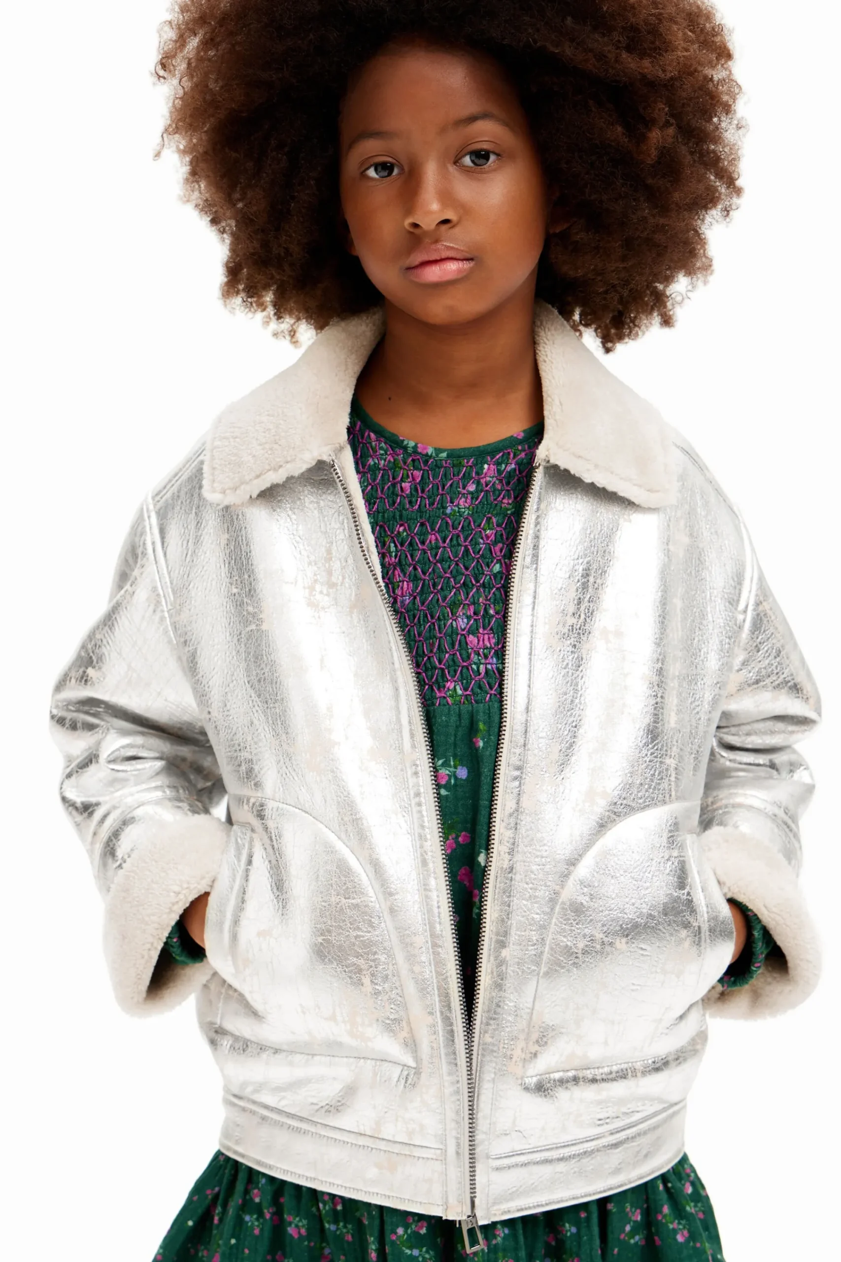 Abrigos Y Chaquetas-Desigual Chaqueta metalizada borrego