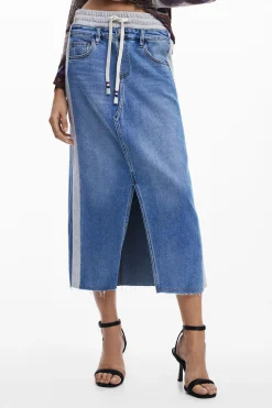 Faldas Y Shorts-Desigual Falda midi denim híbrida