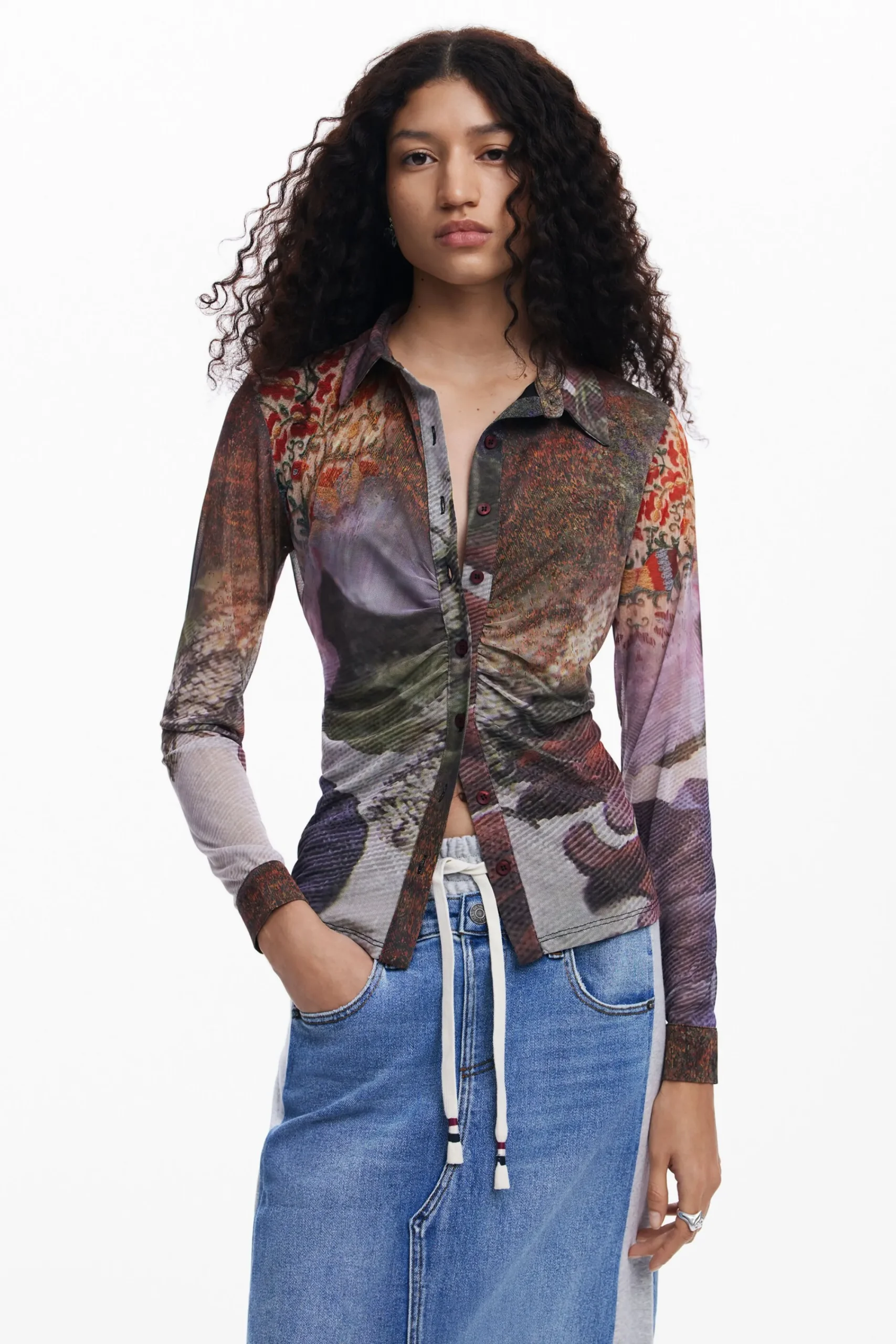 Faldas Y Shorts-Desigual Falda midi denim híbrida