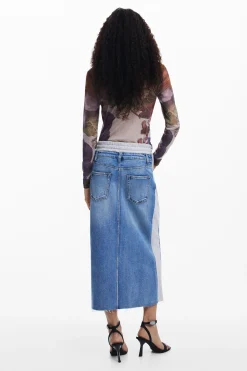 Faldas Y Shorts-Desigual Falda midi denim híbrida