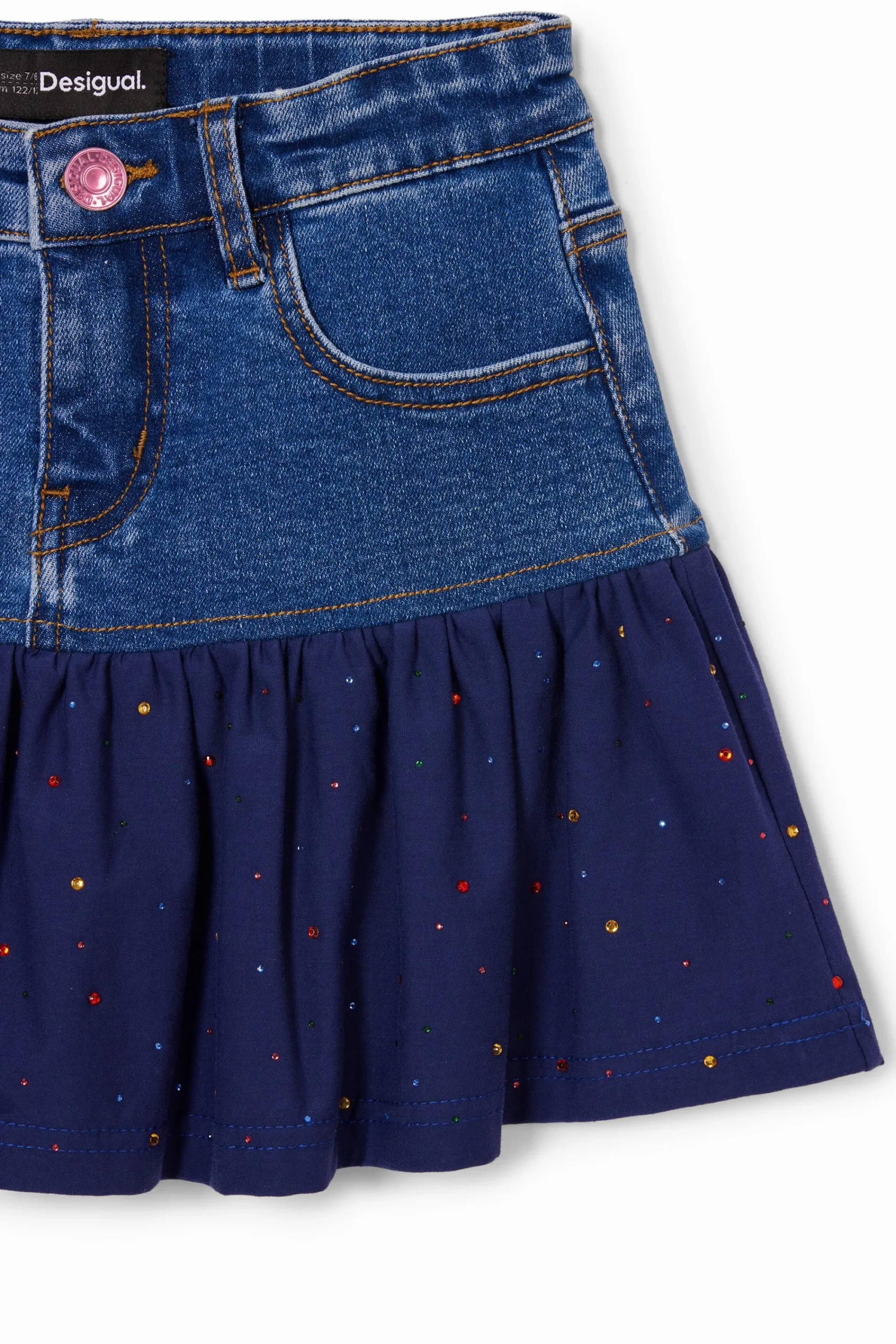 Faldas Y Pantalones-Desigual Minfalda vaquera volante puntos