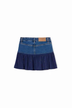 Faldas Y Pantalones-Desigual Minfalda vaquera volante puntos