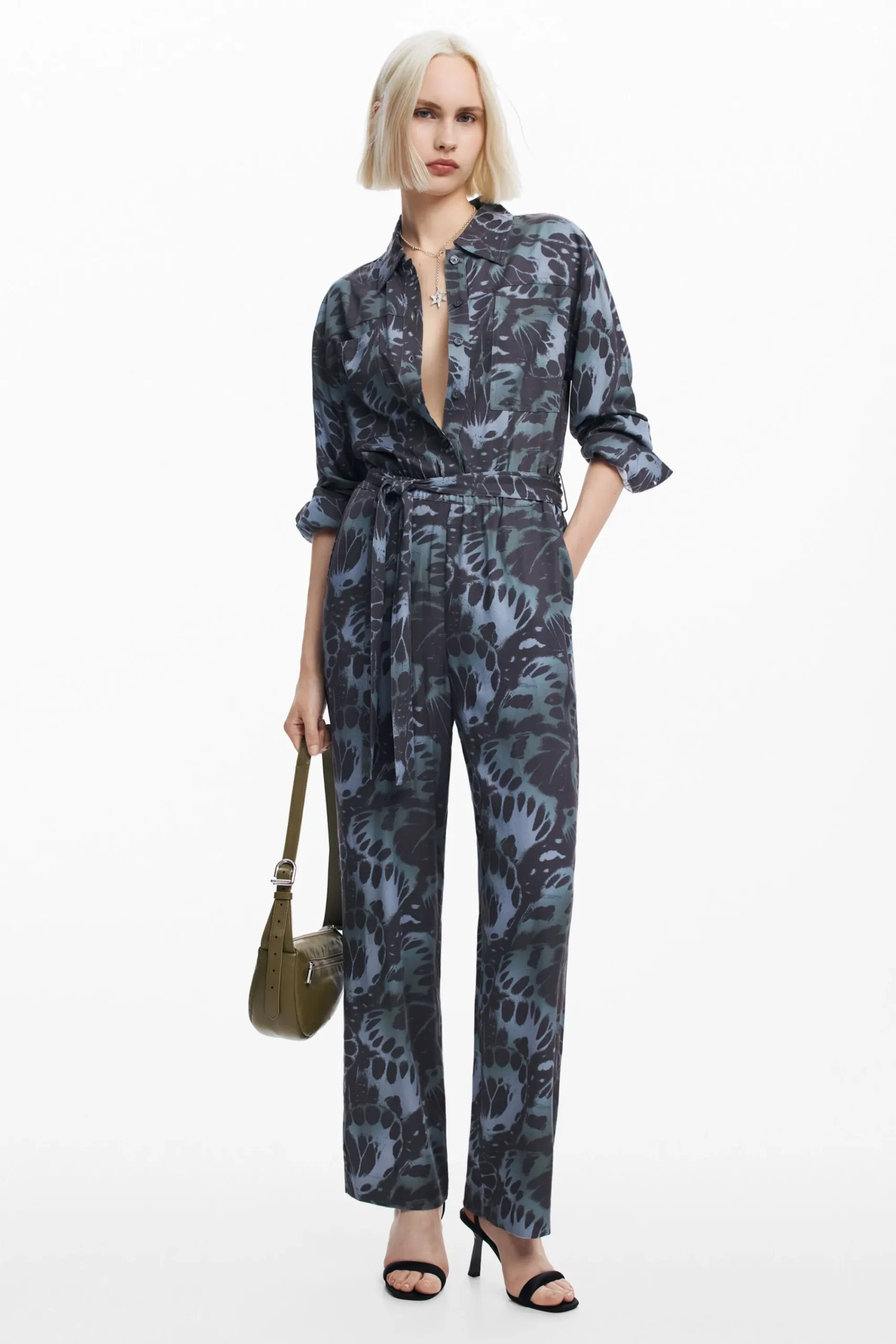 Pantalones|Vestidos Y Monos-Desigual Mono fluido estampado