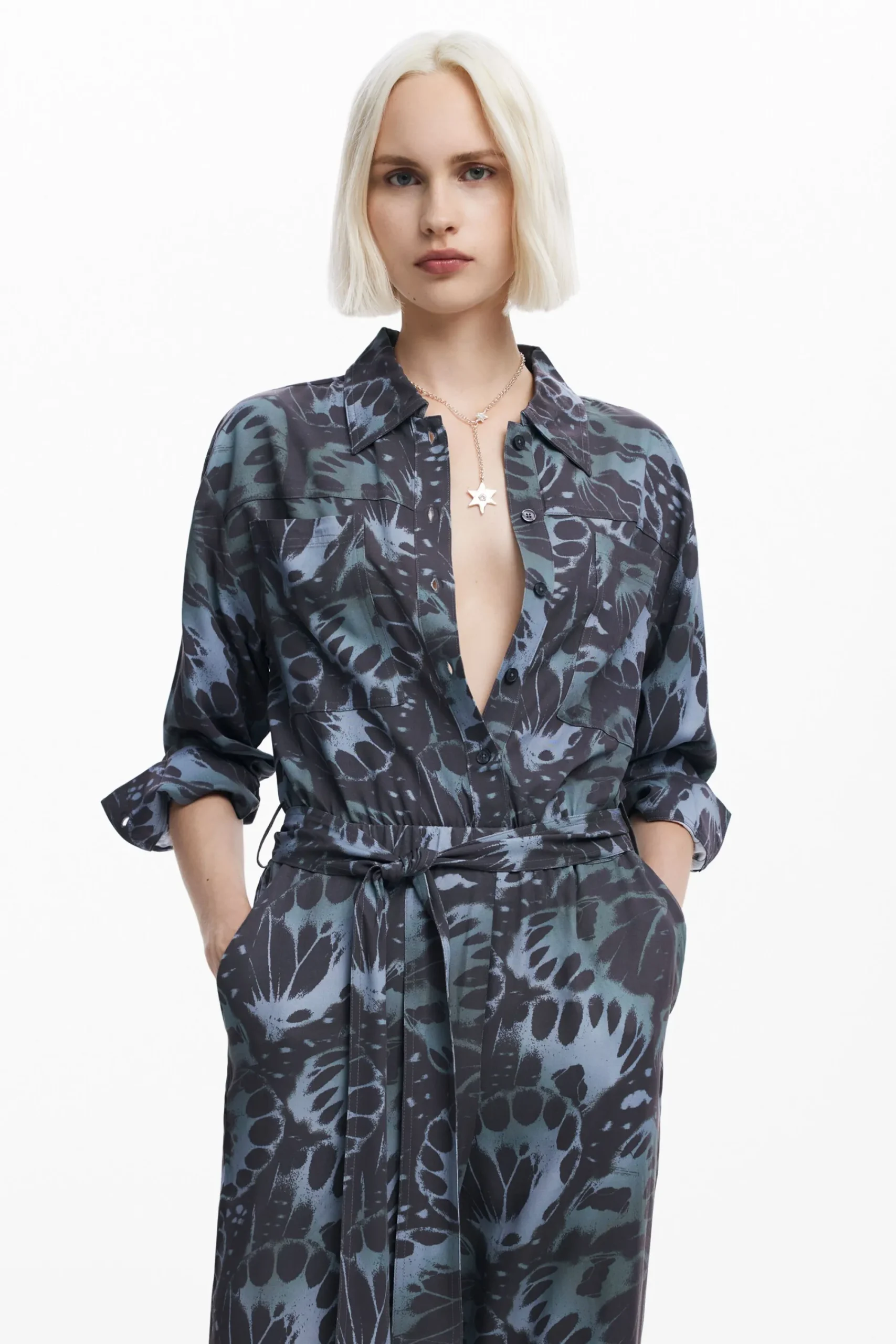 Pantalones|Vestidos Y Monos-Desigual Mono fluido estampado