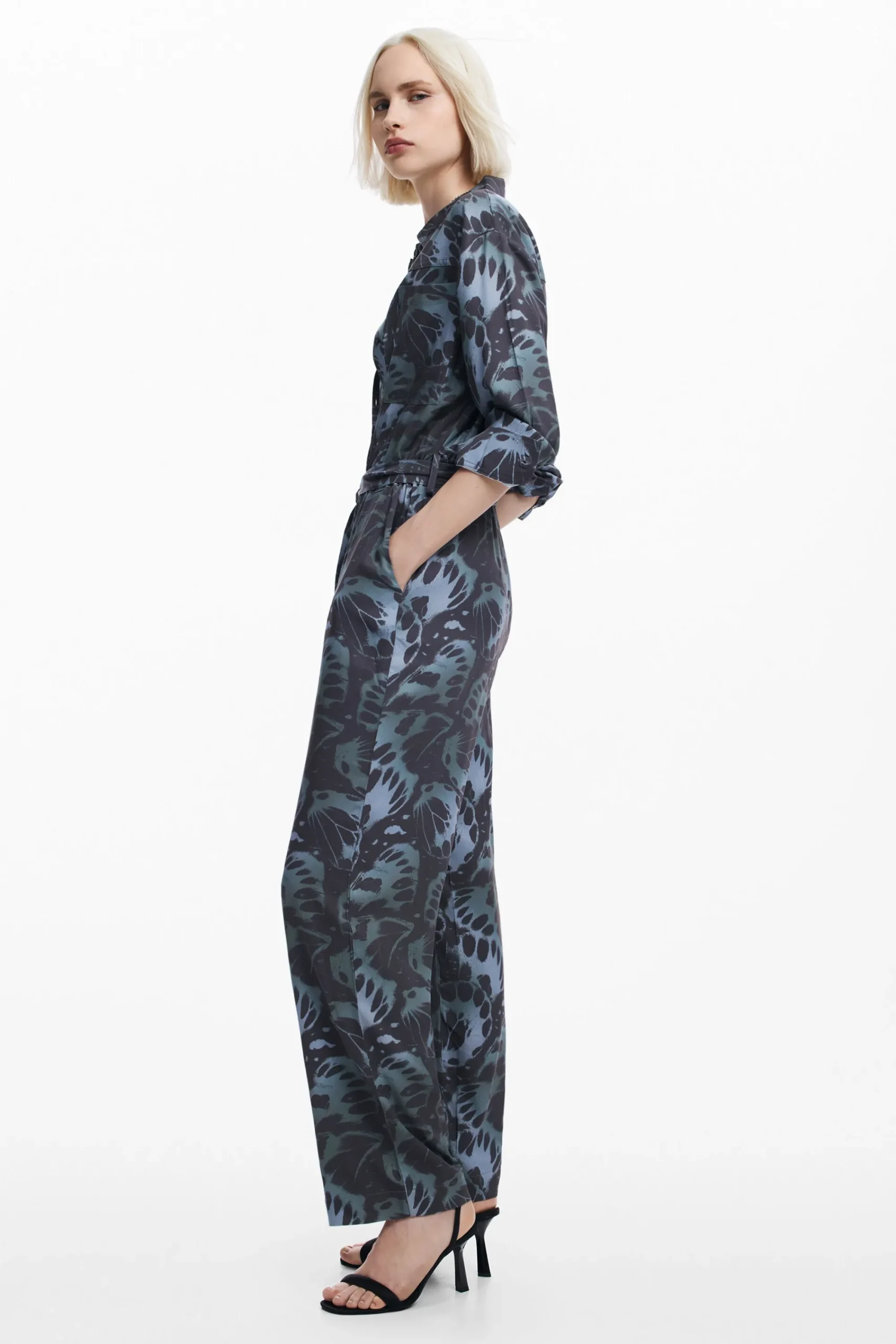 Pantalones|Vestidos Y Monos-Desigual Mono fluido estampado