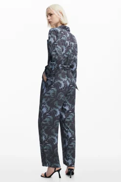 Pantalones|Vestidos Y Monos-Desigual Mono fluido estampado