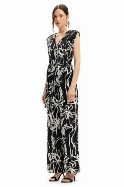 Pantalones|Vestidos Y Monos-Desigual Mono largo flores ilustradas