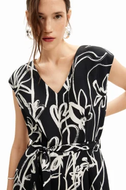 Pantalones|Vestidos Y Monos-Desigual Mono largo flores ilustradas