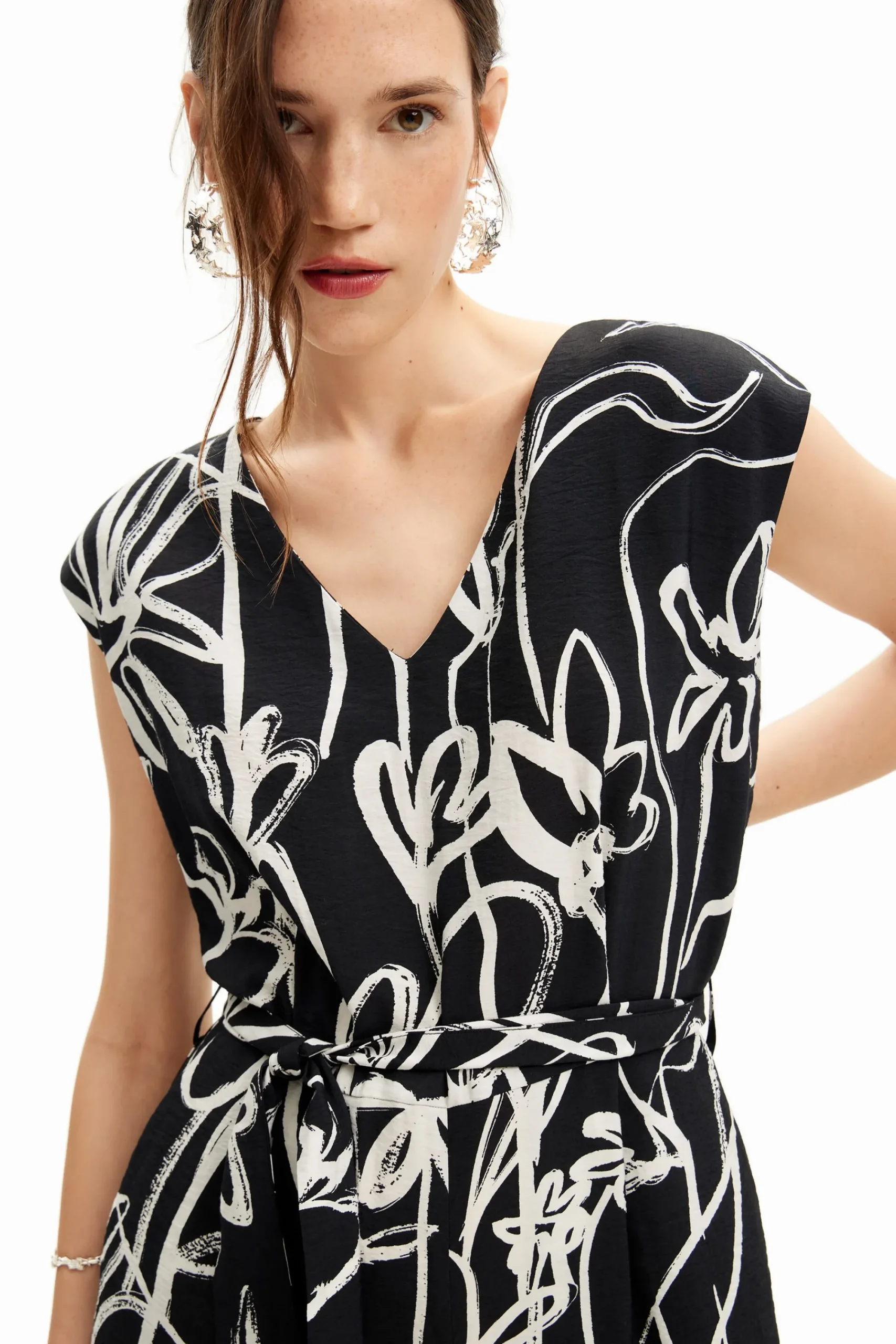 Pantalones|Vestidos Y Monos-Desigual Mono largo flores ilustradas