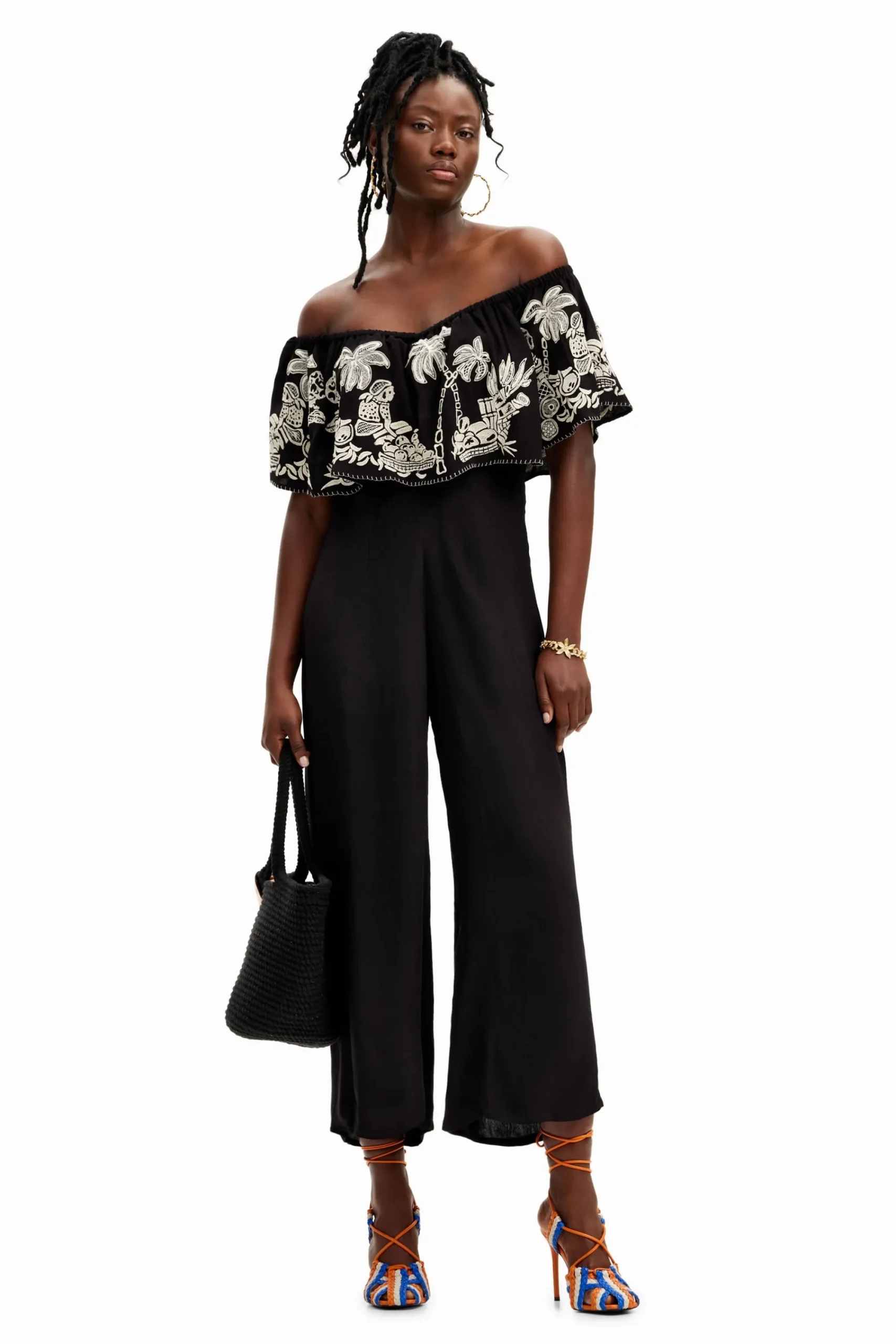 Pantalones-Desigual Mono midi palmeras Stella Jean