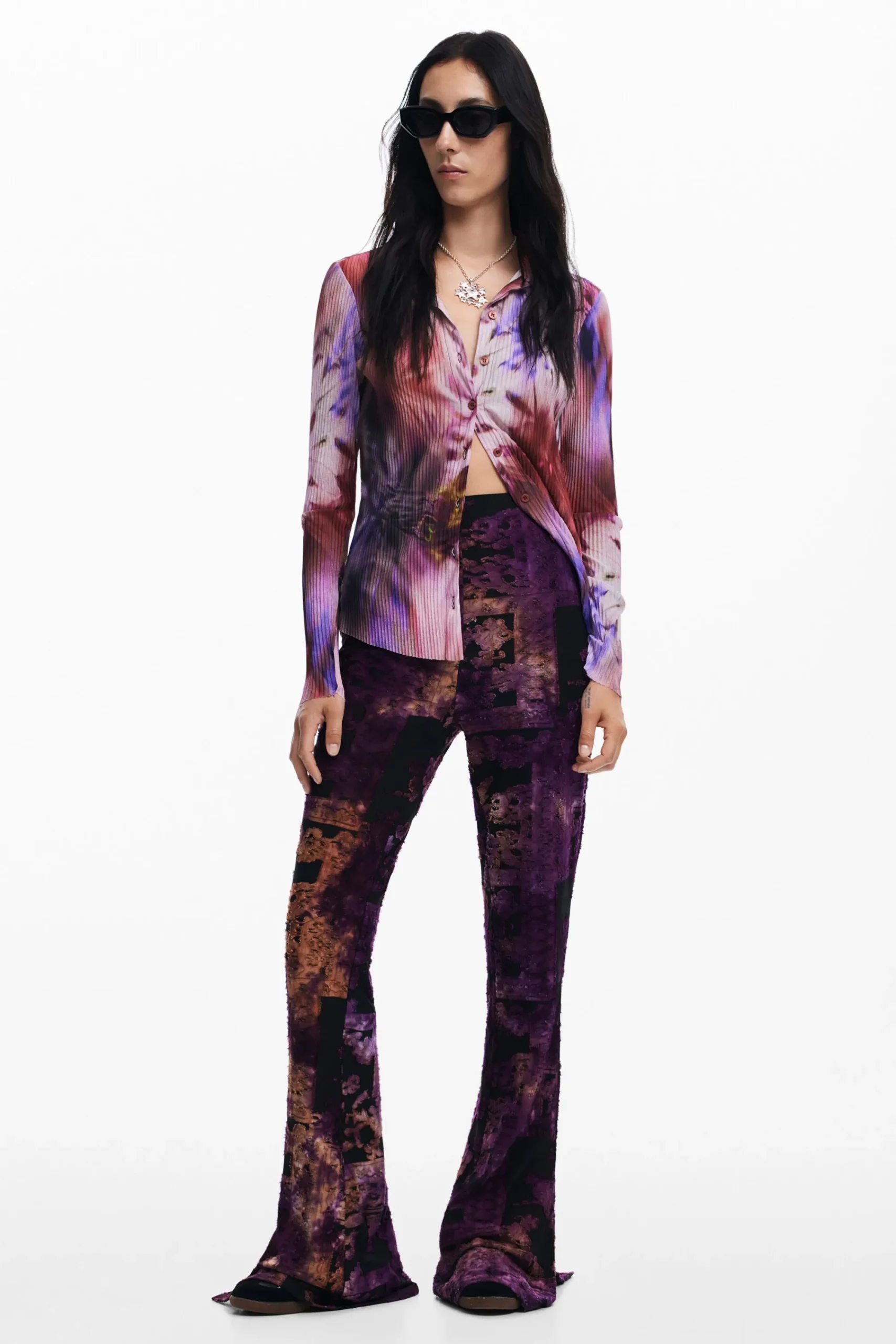 Pantalones-Desigual Pantalón campana devoré