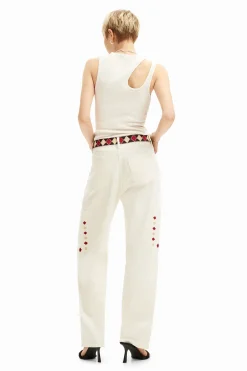 Vaqueros-Desigual Pantalón denim cropped con bordes de rombos