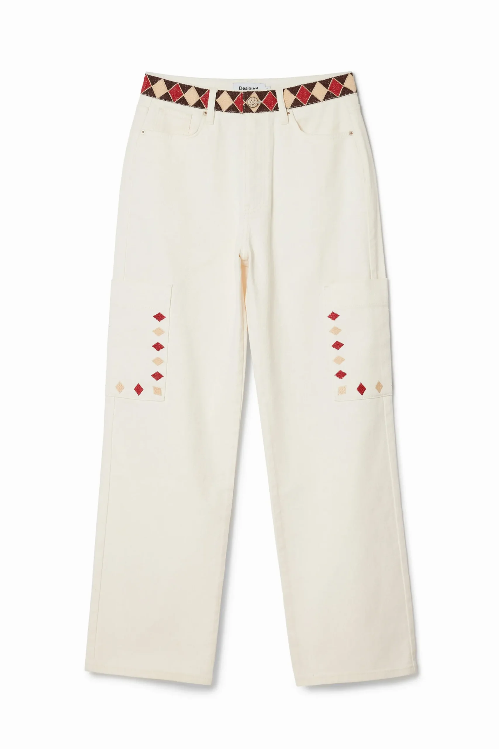 Vaqueros-Desigual Pantalón denim cropped con bordes de rombos