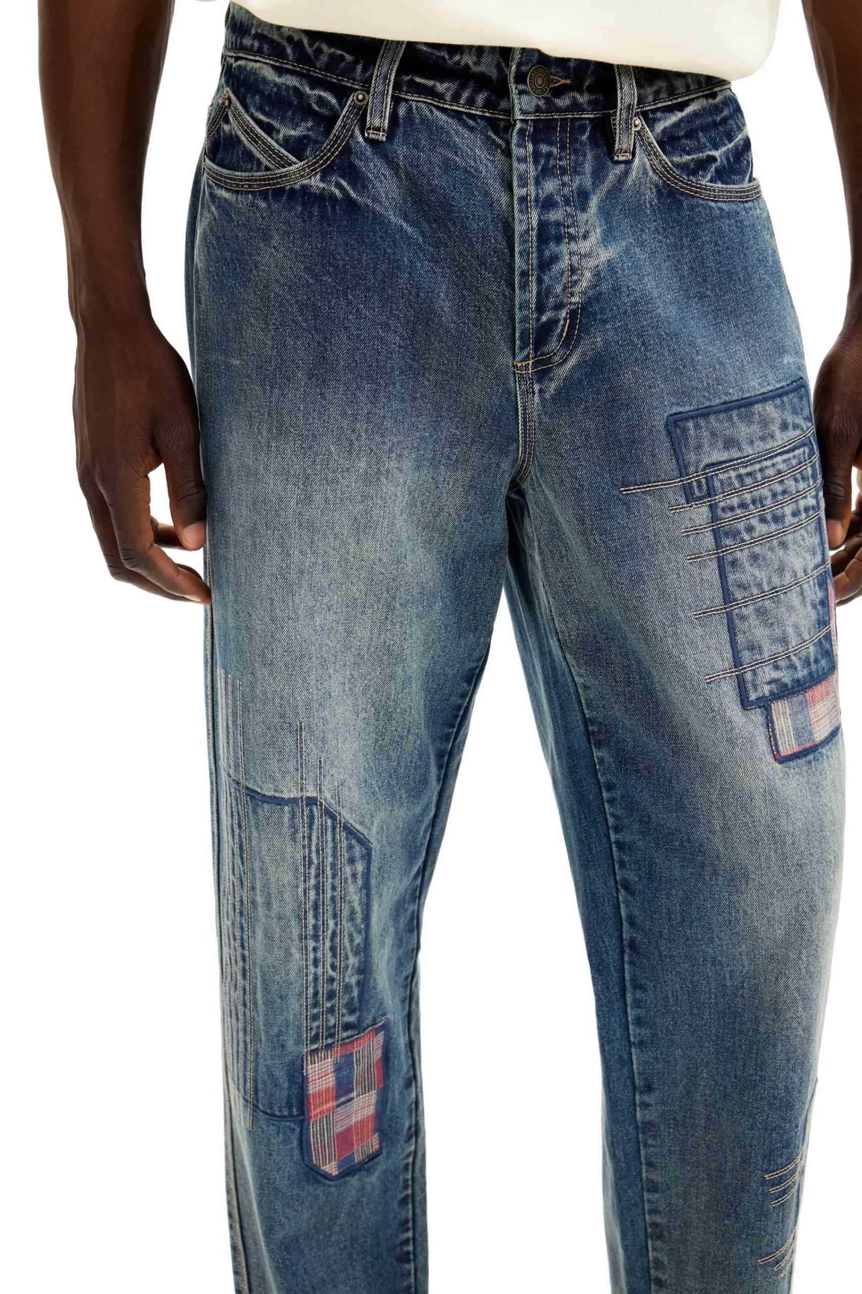 Jeans Y Pantalones-Desigual Pantalón denim parcheado