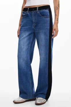 Vaqueros|Pantalones-Desigual Pantalón vaquero combinado
