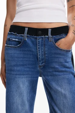 Vaqueros|Pantalones-Desigual Pantalón vaquero combinado