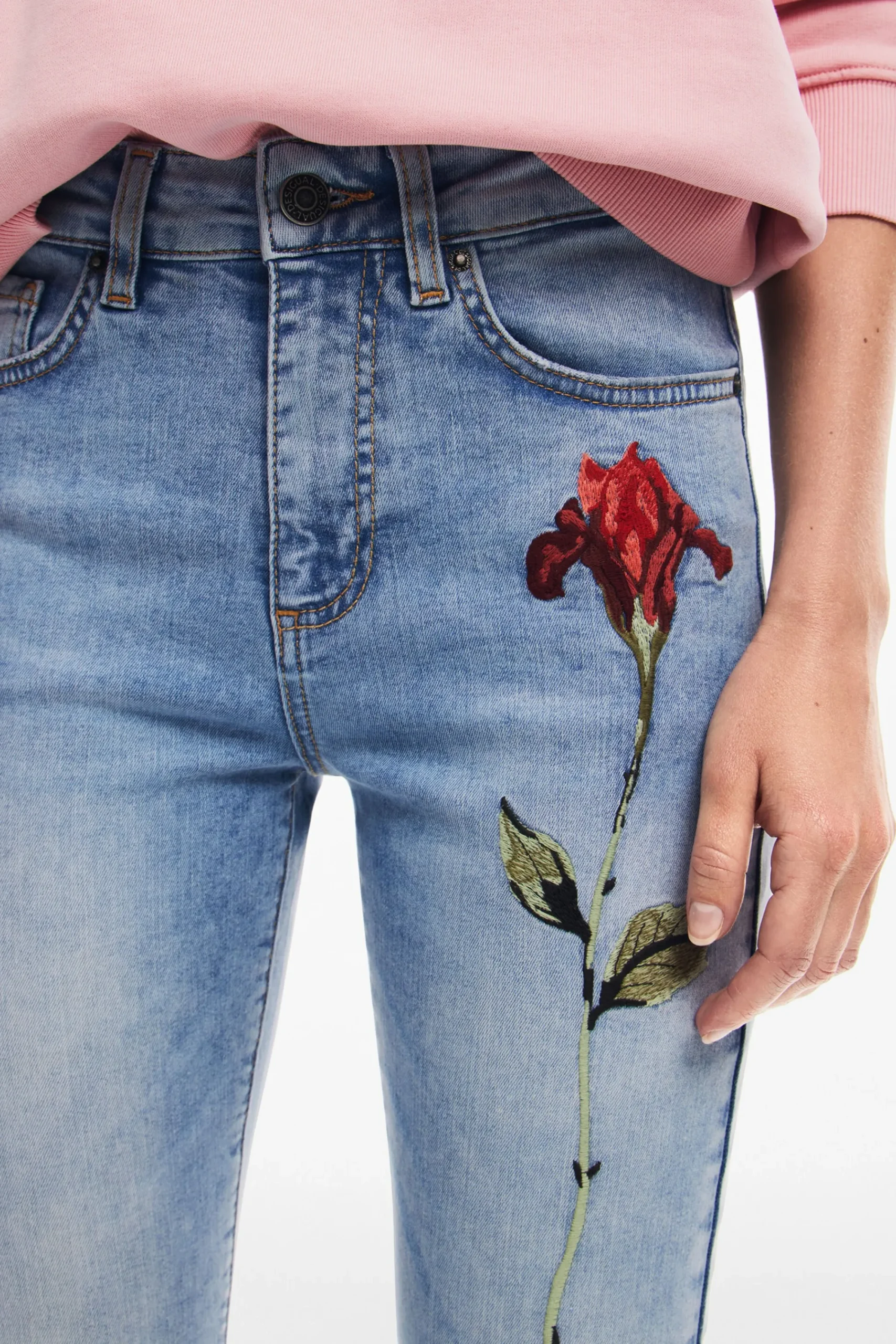Vaqueros|Pantalones-Desigual Pantalón vaquero rosa