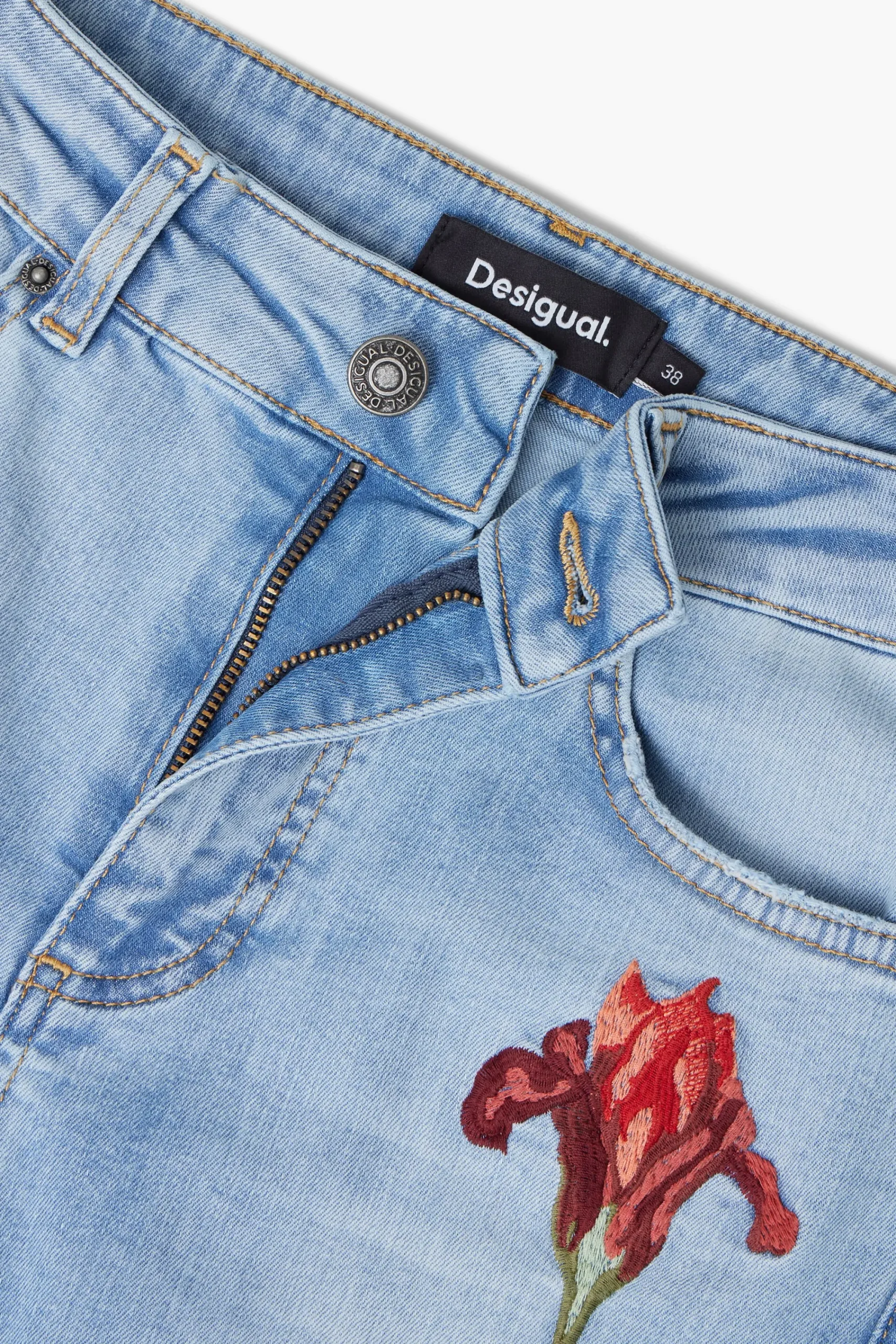 Vaqueros|Pantalones-Desigual Pantalón vaquero rosa