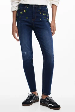 Vaqueros|Pantalones-Desigual Pantalon denim flores