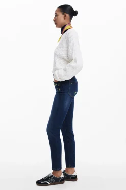 Vaqueros|Pantalones-Desigual Pantalon denim flores