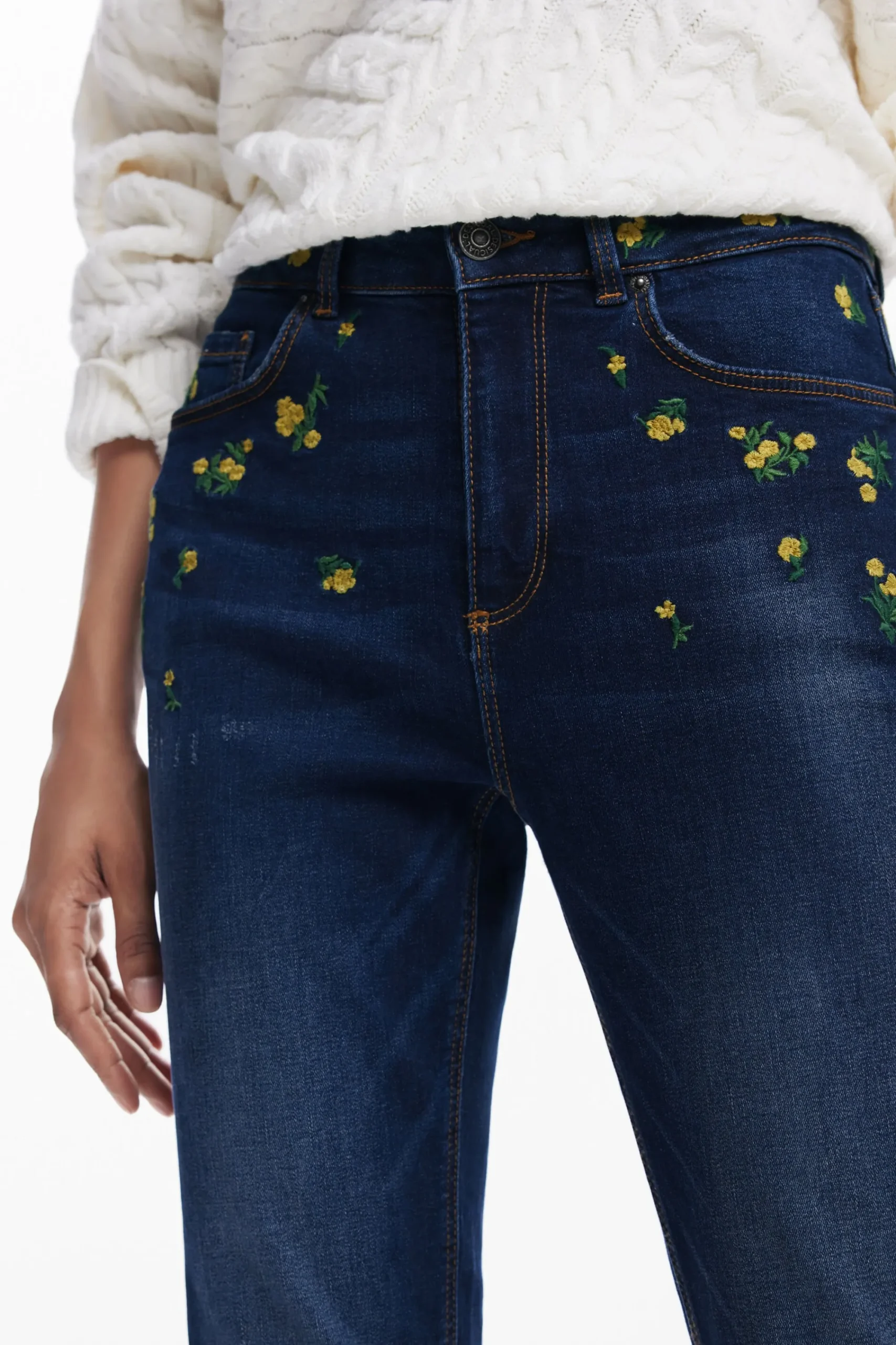 Vaqueros|Pantalones-Desigual Pantalon denim flores