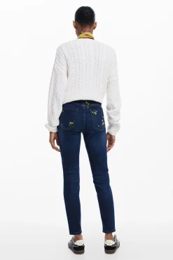 Vaqueros|Pantalones-Desigual Pantalon denim flores