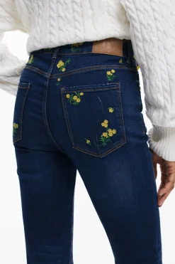 Vaqueros|Pantalones-Desigual Pantalon denim flores