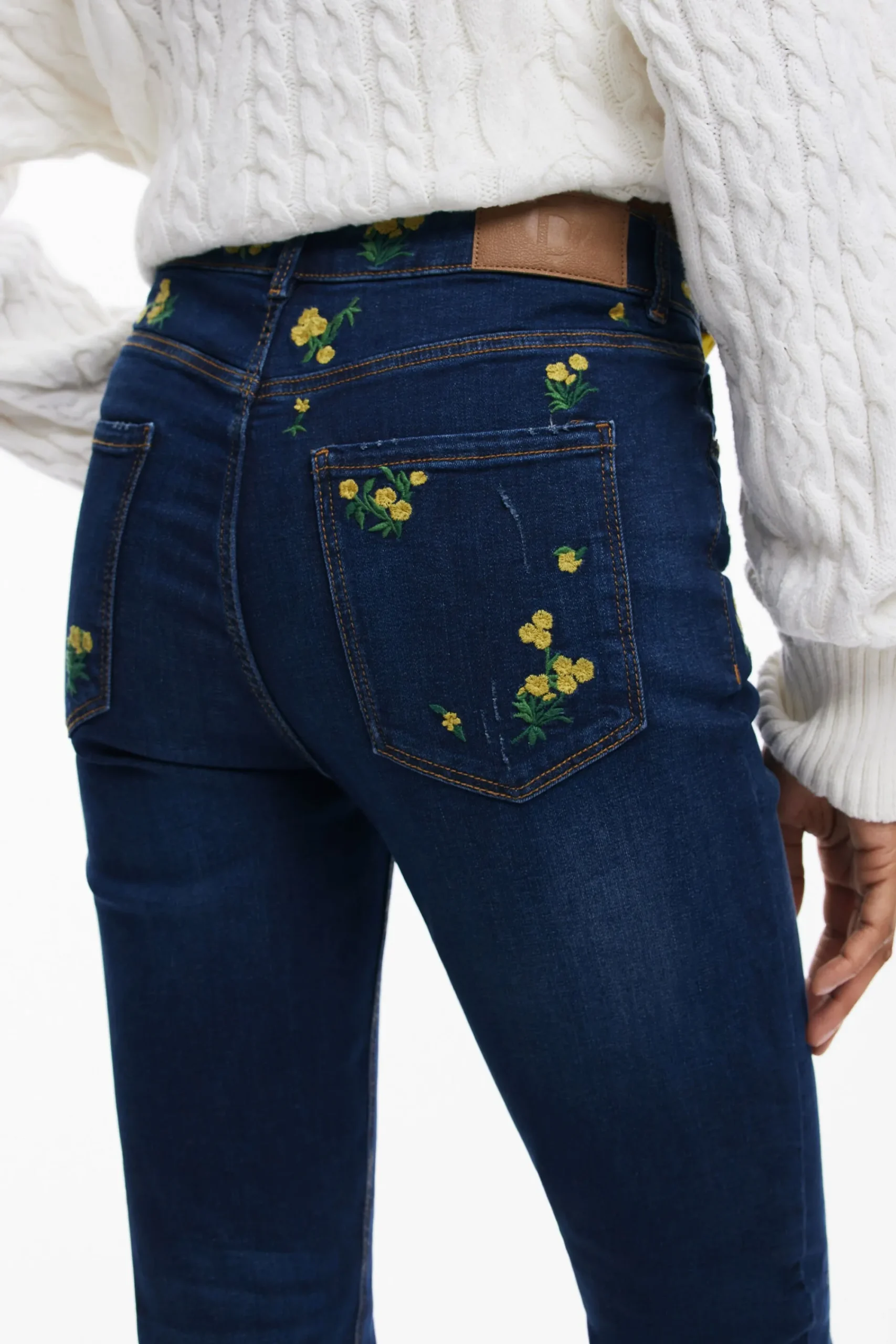 Vaqueros|Pantalones-Desigual Pantalon denim flores